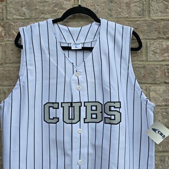 Vintage CHAMPRO SPORTS CUBS Button Up Sleeveless Jersey White Stripes #16 RARE - Picture 4 of 11